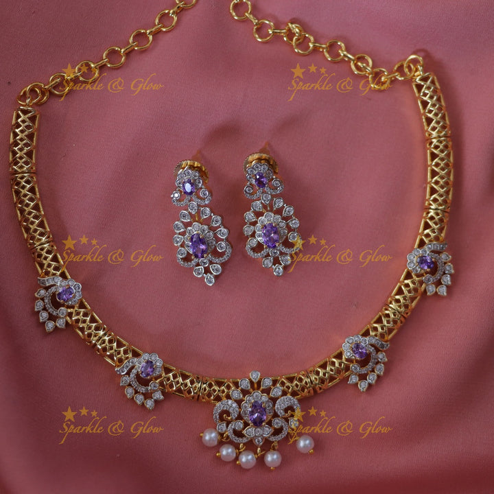 Exquisite Gold Necklace with Purple Stones
