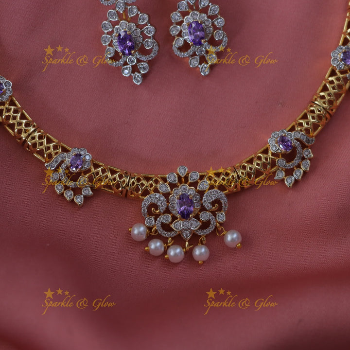 Exquisite Gold Necklace with Purple Stones