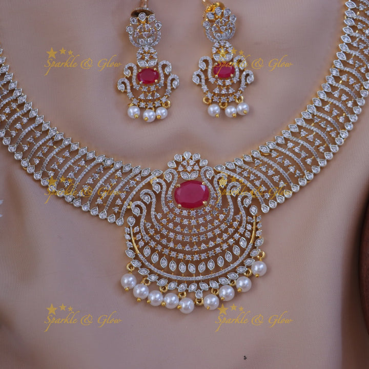 Elegant Gold Plated Bridal Necklace - Sparkle & Glow