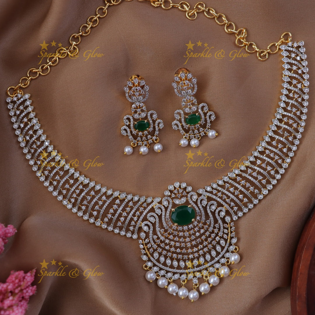 Elegant Gold Plated Bridal Necklace - Sparkle & Glow