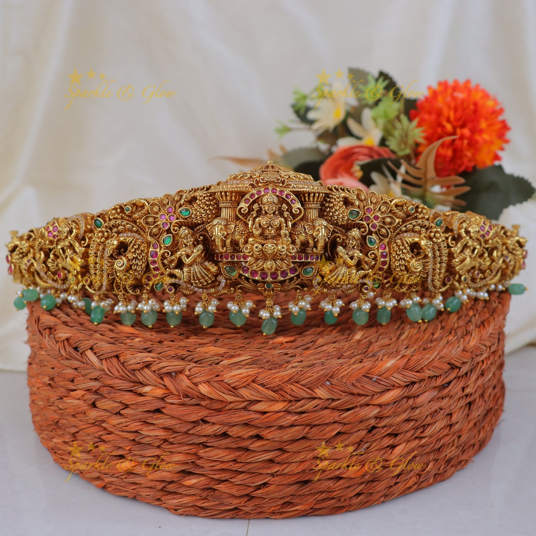 Exquisite Gold Lakshmi Peacock Hipbelt for Festive Elegance
