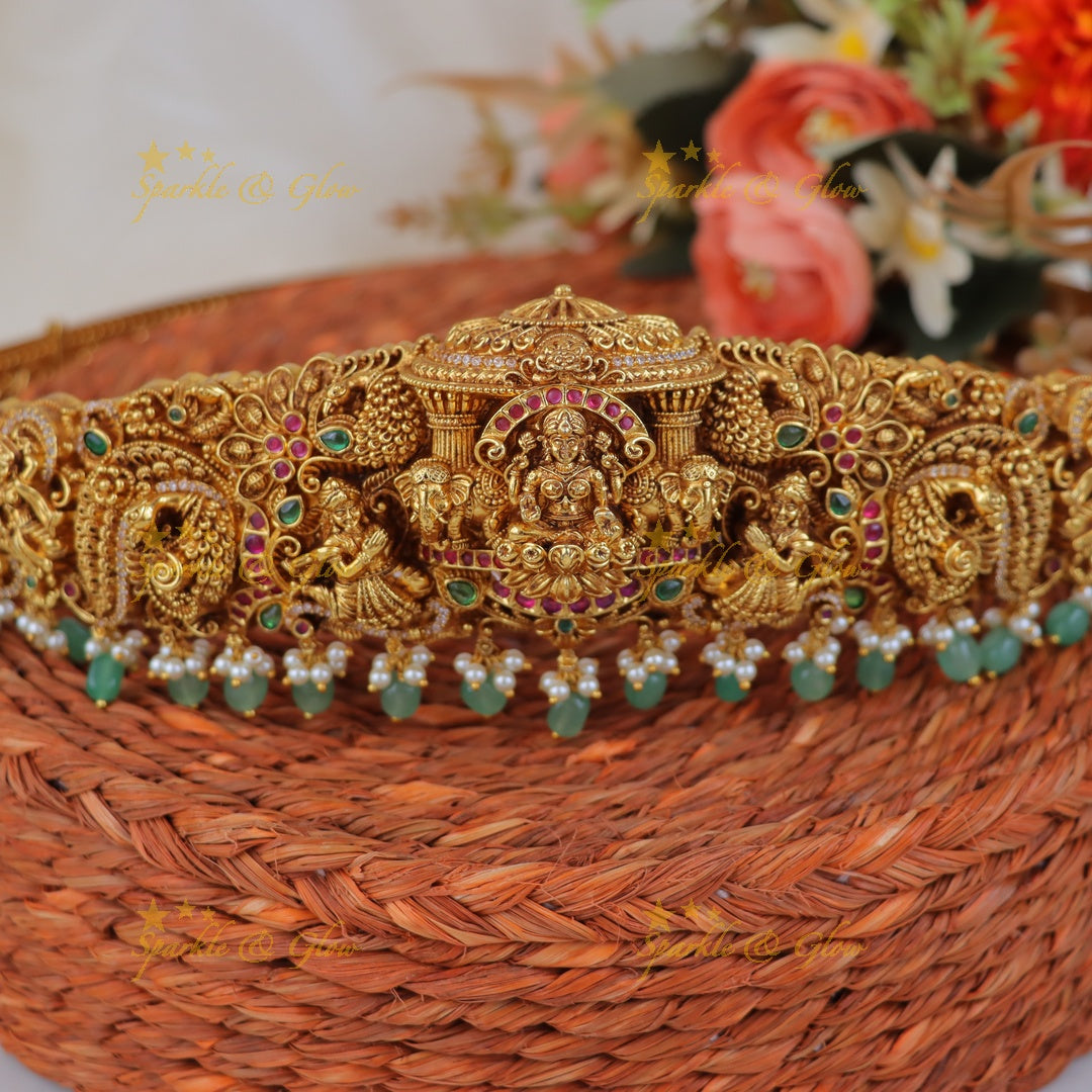 Exquisite Gold Lakshmi Peacock Hipbelt for Festive Elegance