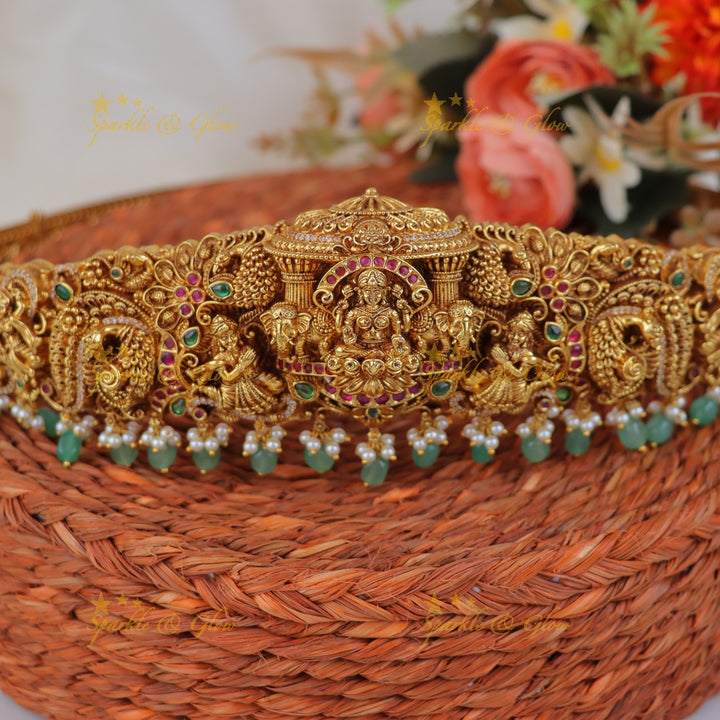 Exquisite Gold Lakshmi Peacock Hipbelt for Festive Elegance