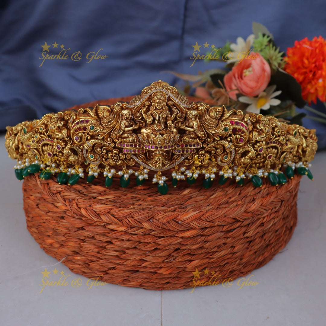 Exquisite Lakshmi Carved Gold Hipbelt - Festival Elegance