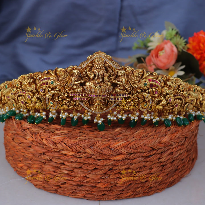 Exquisite Lakshmi Carved Gold Hipbelt - Festival Elegance