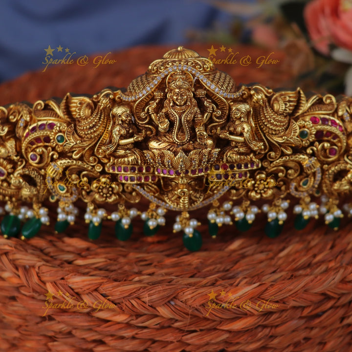Exquisite Lakshmi Carved Gold Hipbelt - Festival Elegance