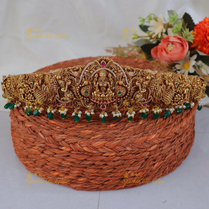 Luxurious Lakshmi Temple Hipbelt with Peacock Motif