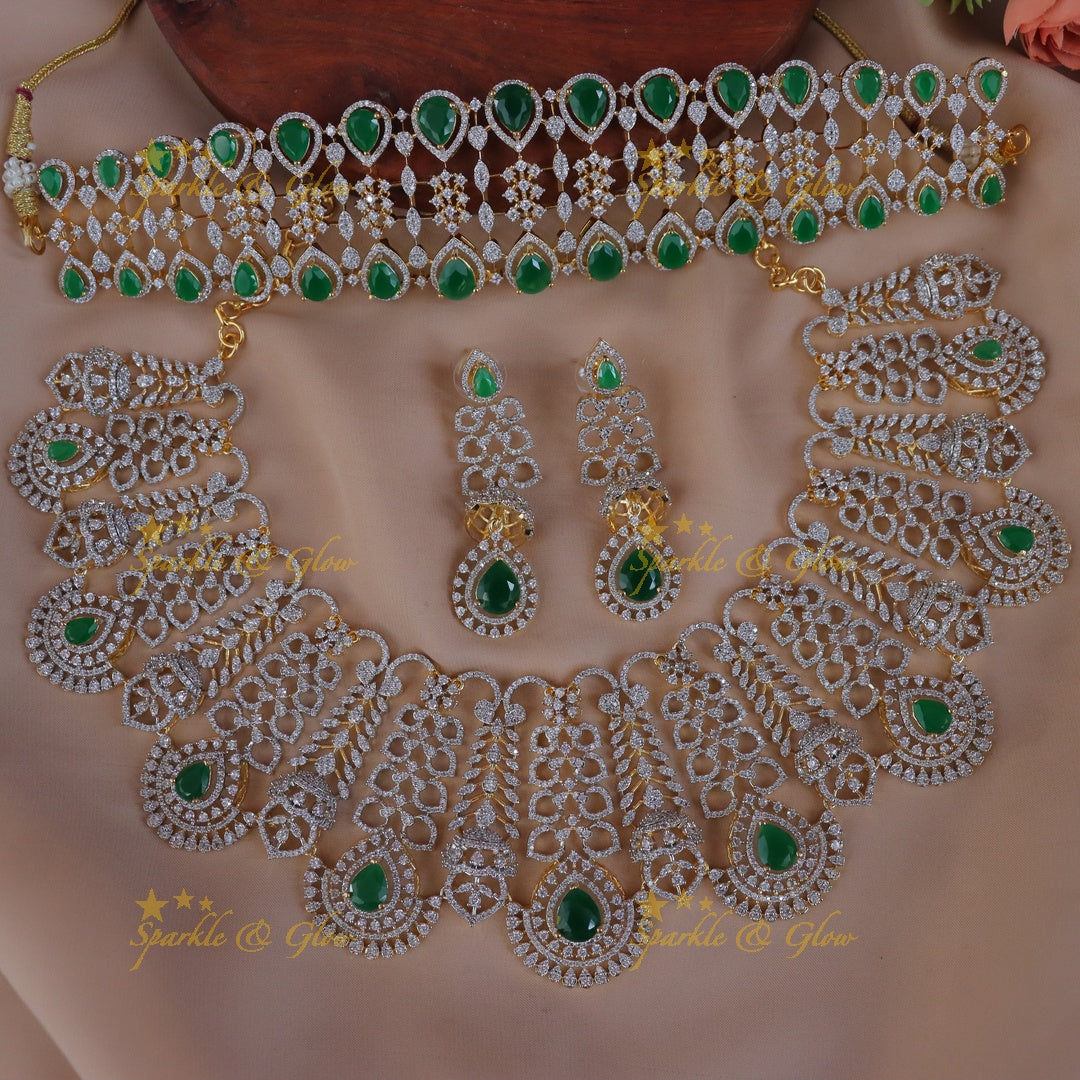 Exquisite Green Bridal Necklace Set for Weddings