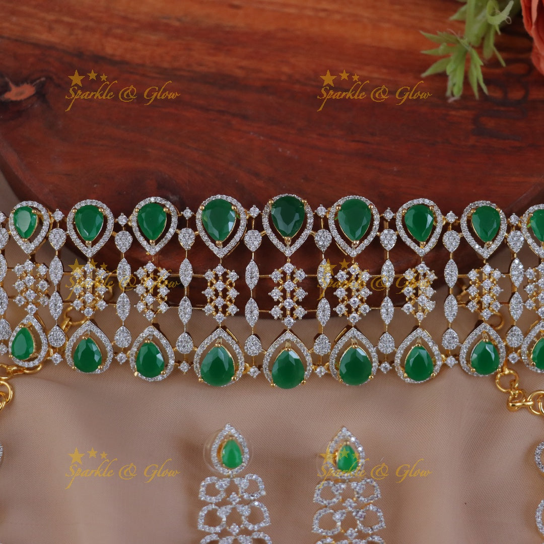 Exquisite Green Bridal Necklace Set for Weddings