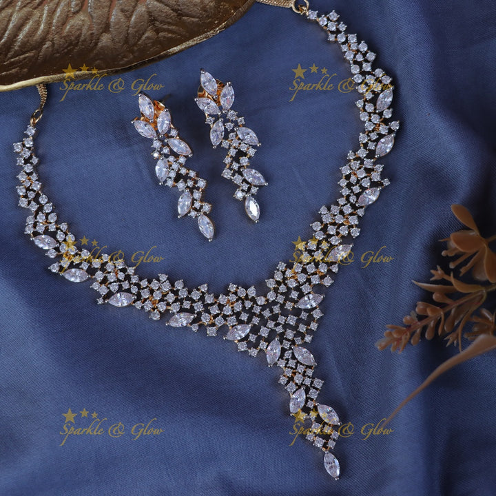Leaf Stone Wedding Necklace Set - Elegance Redefined