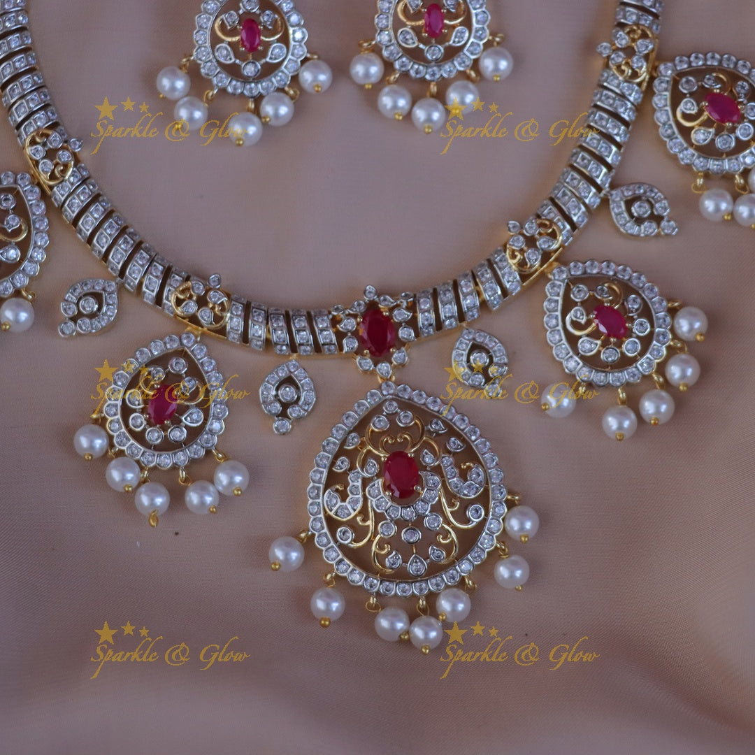 Elegant Bridal Pearl & Ruby Necklace Set Online