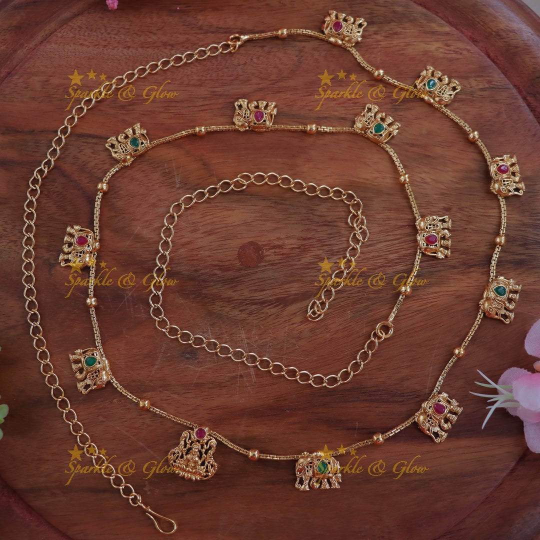 Elegant Lakshmi Elephant Hip Chain in Gold Finish
