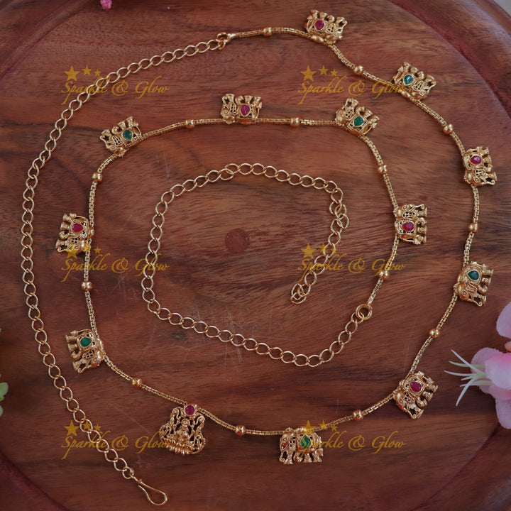 Elegant Lakshmi Elephant Hip Chain in Gold Finish