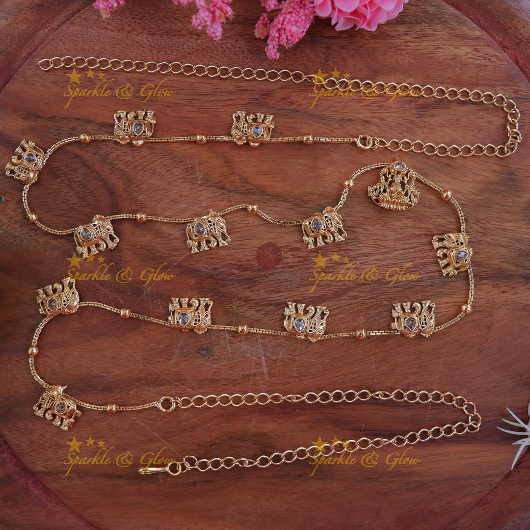 Elegant Lakshmi Elephant Hip Chain in Gold Finish