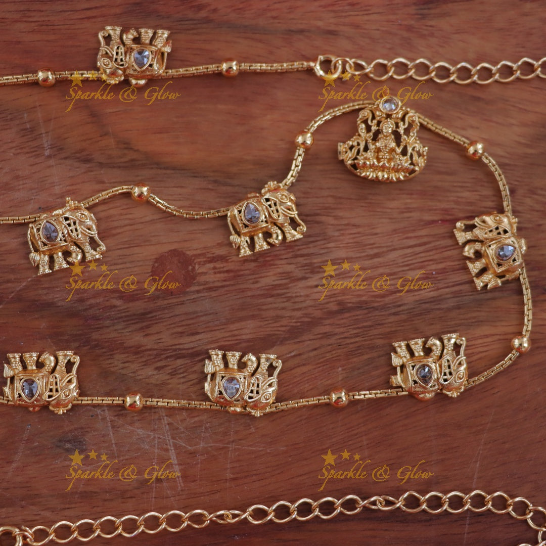 Elegant Lakshmi Elephant Hip Chain in Gold Finish