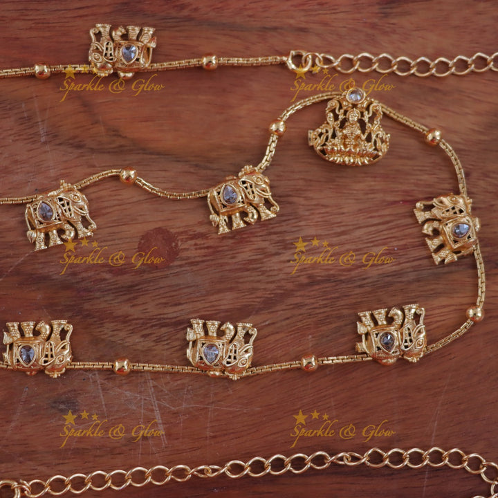 Elegant Lakshmi Elephant Hip Chain in Gold Finish