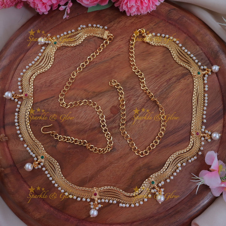 Elegant Gold Pearl Hip Chain for Festive Glamour