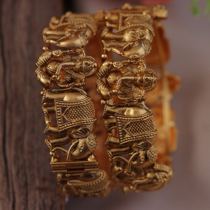 Exquisite Ganesh Temple Bangle in Gold Finish