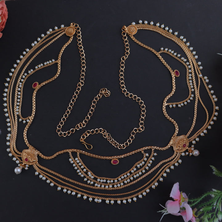Exquisite Gold & Pearl Hip Chain for Festive Celebrations