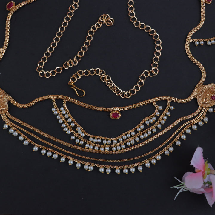 Exquisite Gold & Pearl Hip Chain for Festive Celebrations