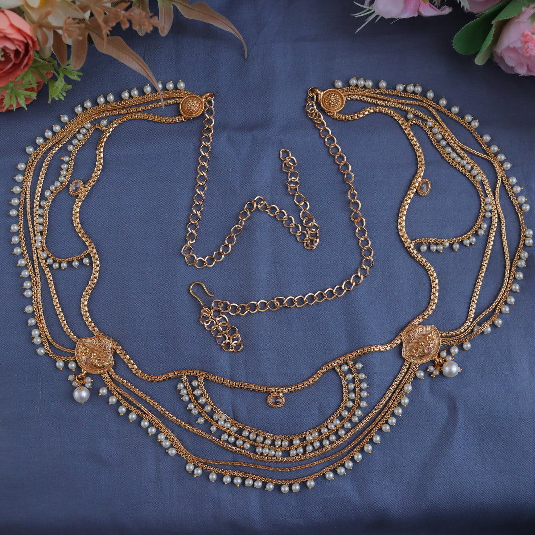 Exquisite Gold & Pearl Hip Chain for Festive Celebrations