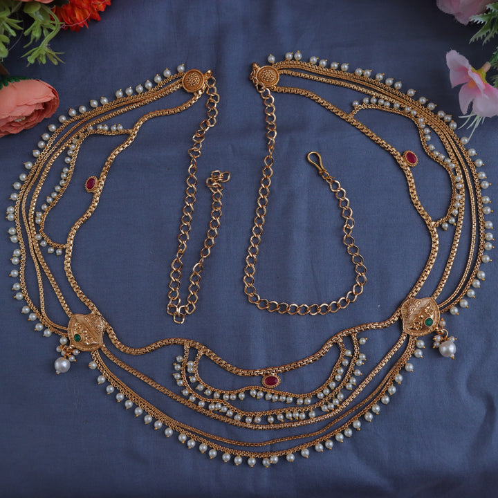 Exquisite Gold & Pearl Hip Chain for Festive Celebrations