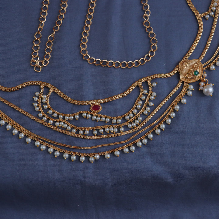 Exquisite Gold & Pearl Hip Chain for Festive Celebrations
