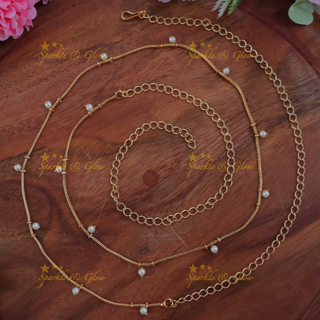 Elegant Imitation Pearl Gold Plated Hip Chain