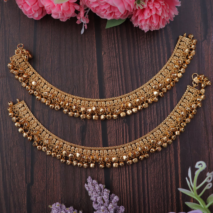 Gold Plated Floral Anklets for Bridal & Festive Wear