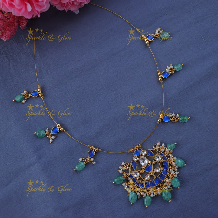 Graceful Half Moon Green Bead Necklace for Festive Charm