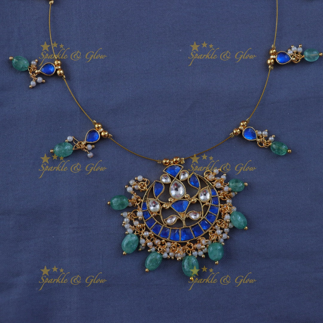 Graceful Half Moon Green Bead Necklace for Festive Charm