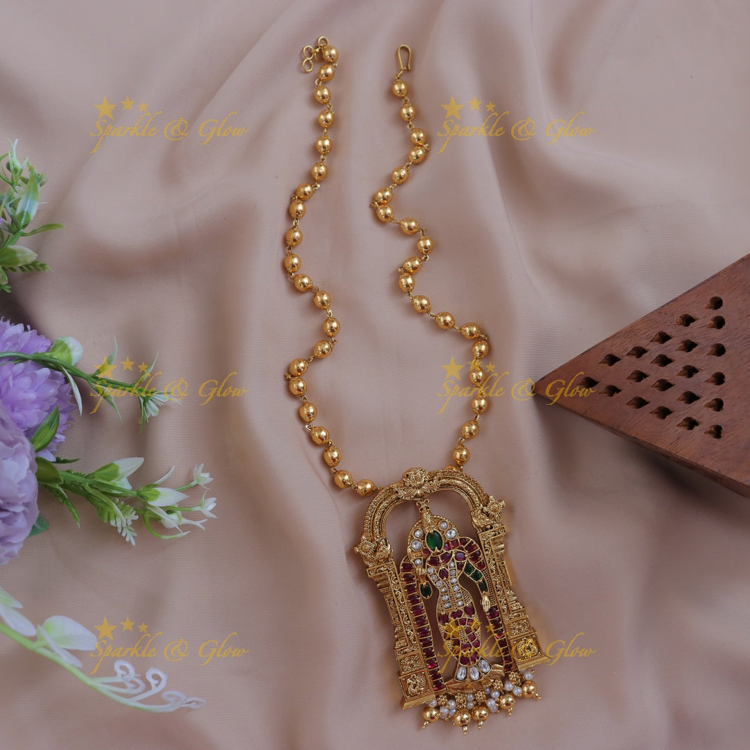 Exquisite Gold Bead Venkateshwara Necklace for Festive Elegance