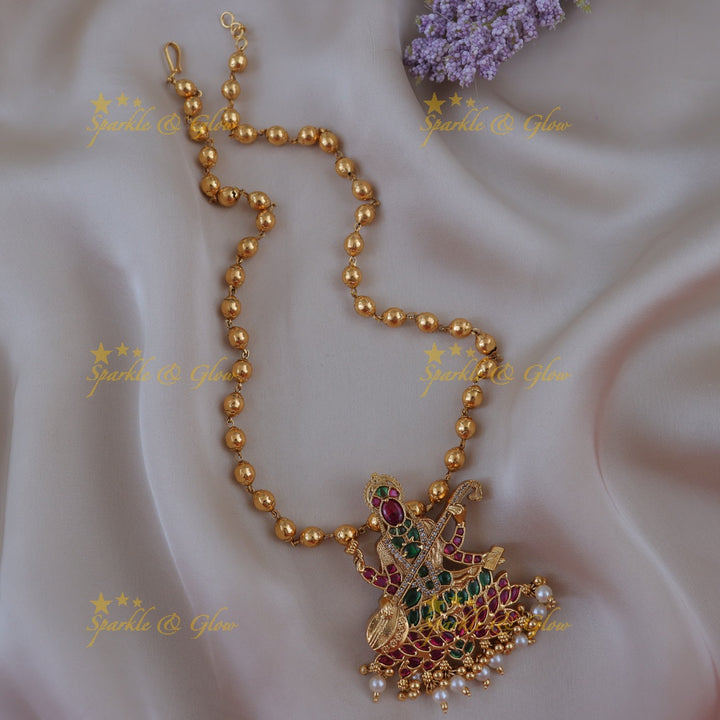 Elegant Gold Saraswati Pendant Necklace - Imitation Jewelry