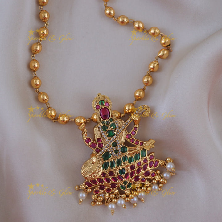 Elegant Gold Saraswati Pendant Necklace - Imitation Jewelry