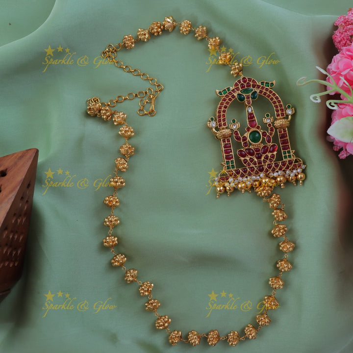 Elegant Lakshmi Necklace with Floral Beads – New Arrival