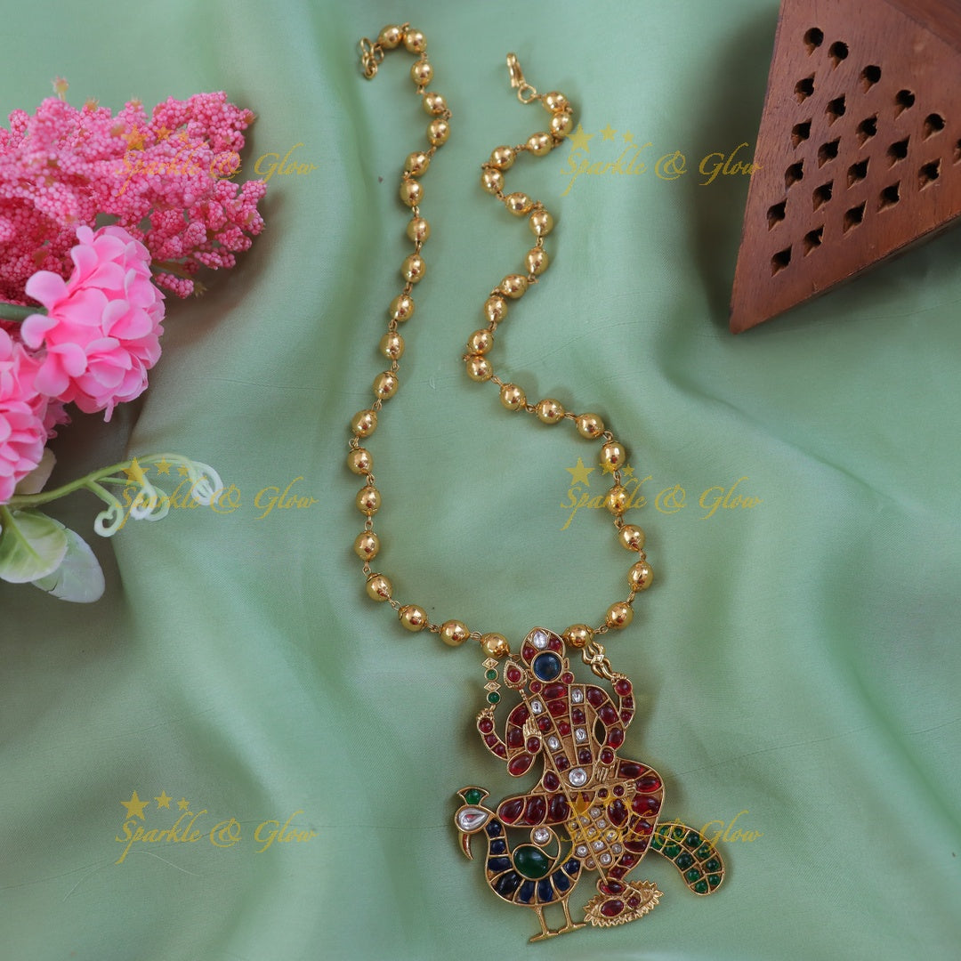 Exquisite Lord Subramanya Gold Bead Necklace - Shop Now