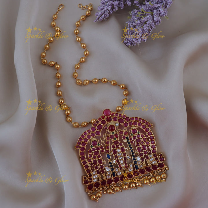 Elegant Gold Bead Pendant Necklace for Festive Wear