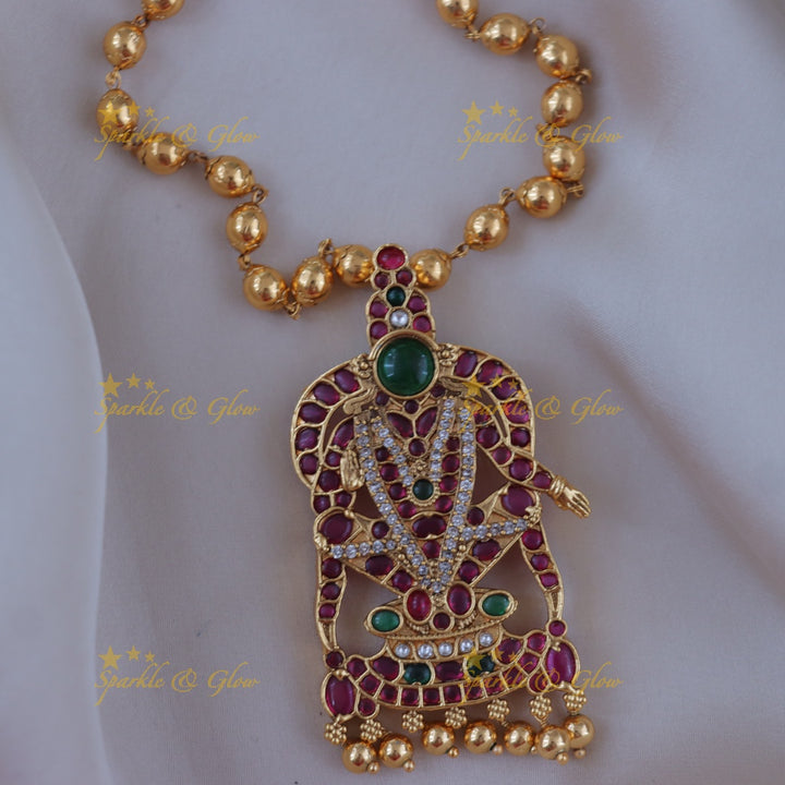 Exquisite Gold Bead Necklace with Ayyappa Pendant