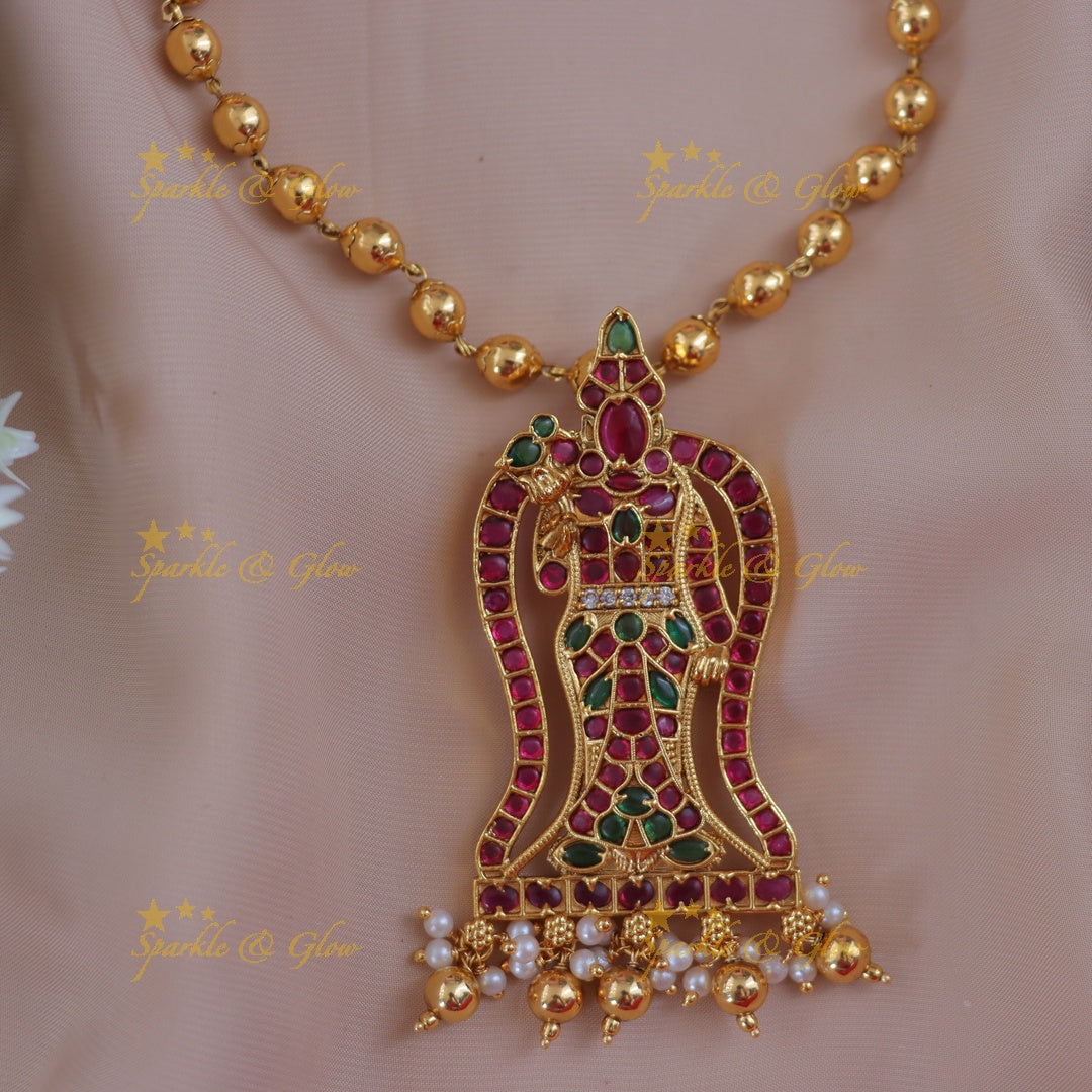 Festive Gold Bead Necklace with Idol Pendant