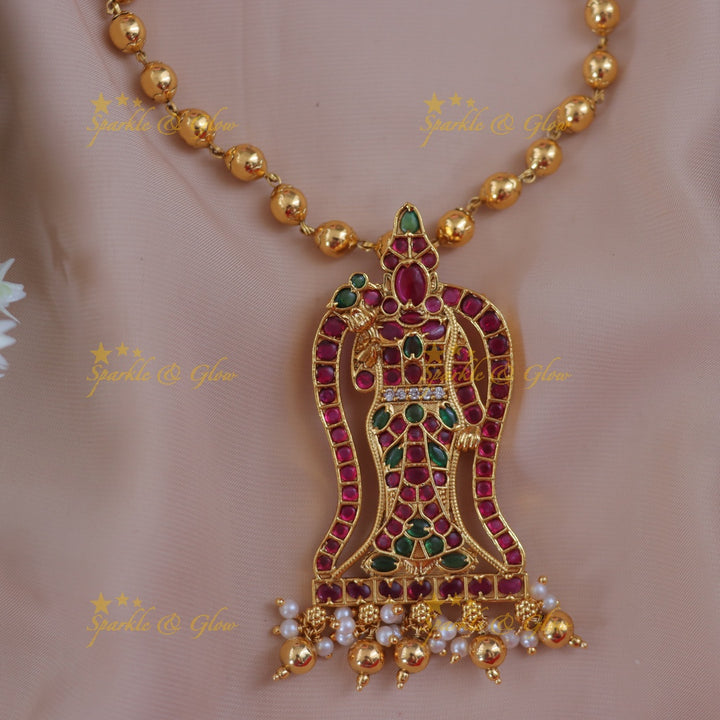 Festive Gold Bead Necklace with Idol Pendant