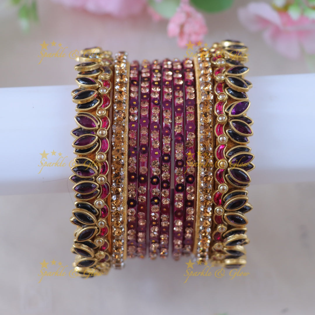 Lotus Kundan Silk Thread Bangles Set for Elegance