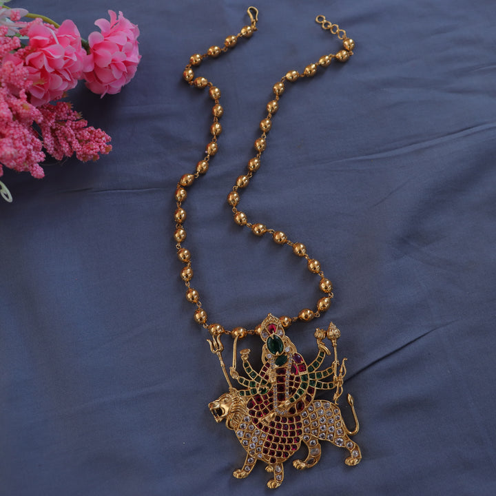 Gold Durga Pendant Necklace for Festive Elegance