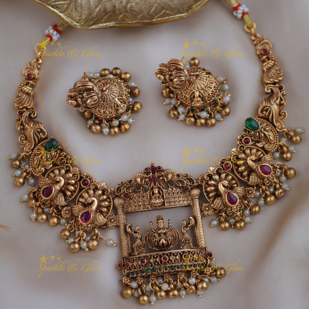 Exquisite Peacock & Lakshmi Temple Necklace Set