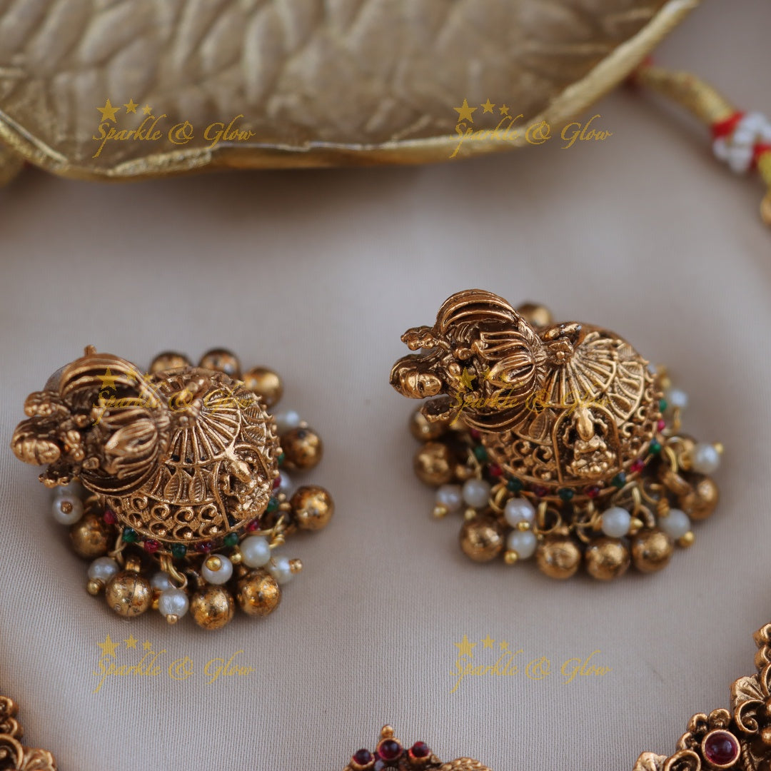 Exquisite Peacock & Lakshmi Temple Necklace Set