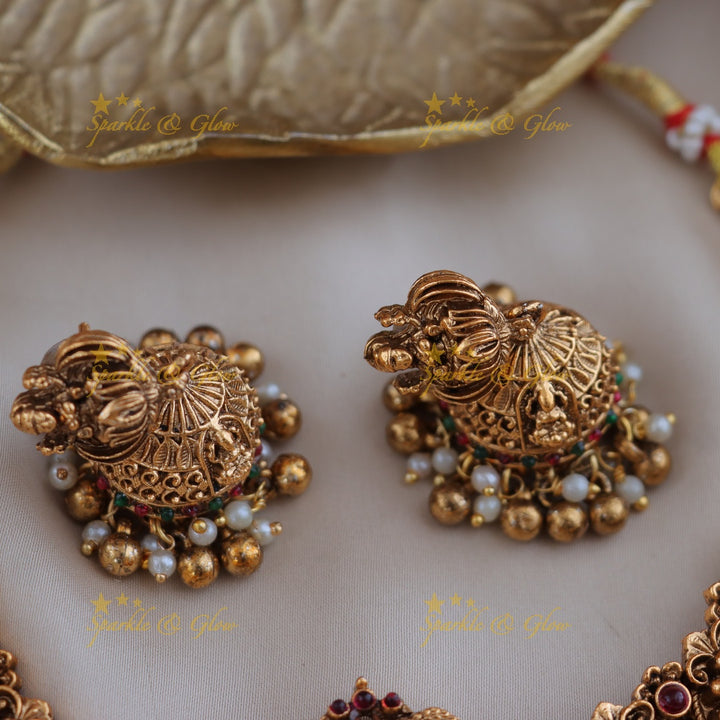 Exquisite Peacock & Lakshmi Temple Necklace Set