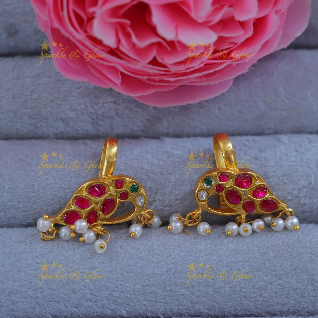Elegant Gold-Plated Parrot Bugadi Earrings for Festivities