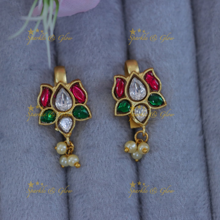 Elegant Lotus Bugadi Earrings with Pearls | Sparkle & Glow