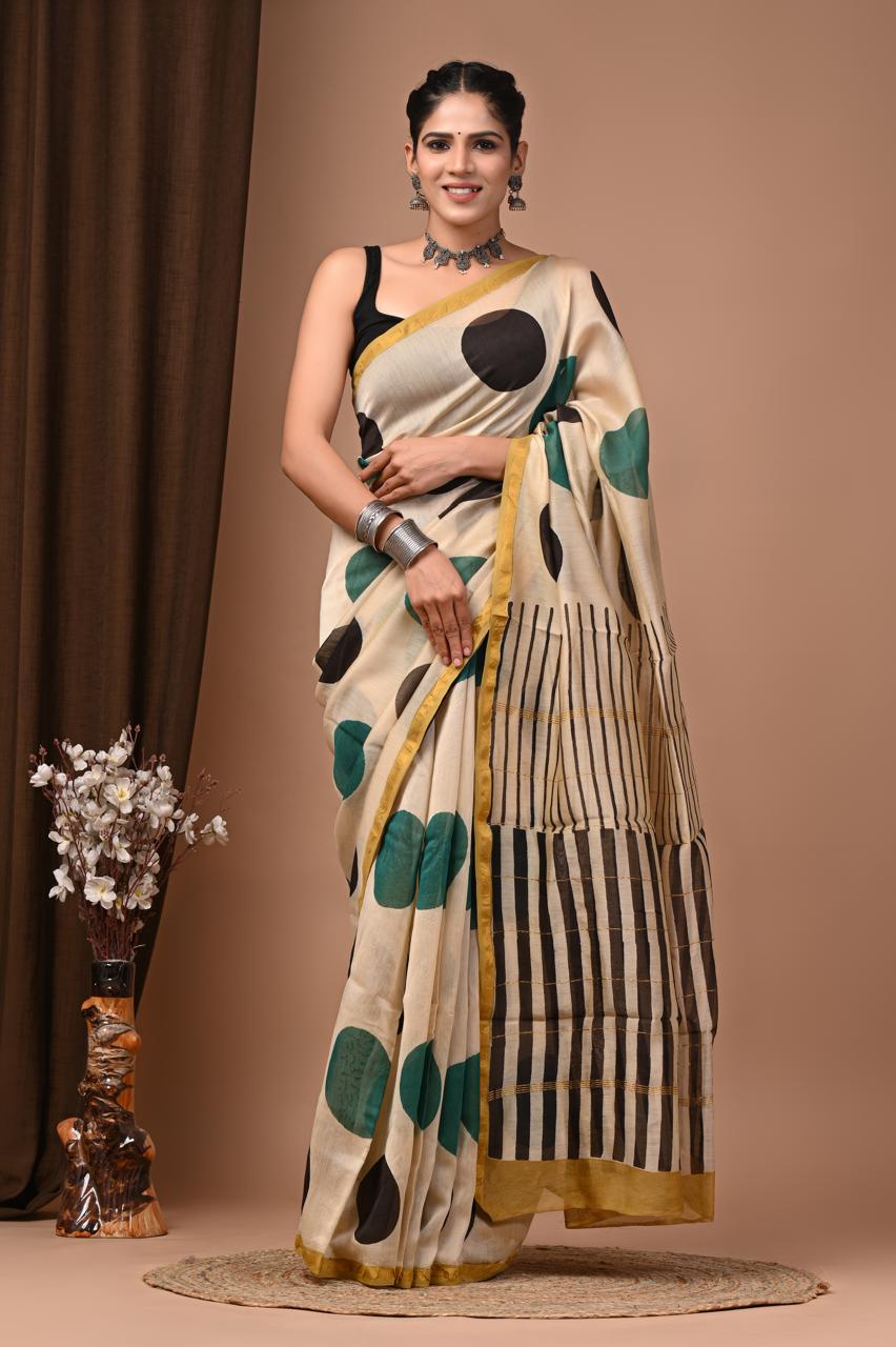 Elegant Hand block printed chanderi silk Saree