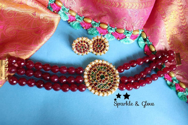Agate beads kemp choker - Pink - Sparkle and Glow