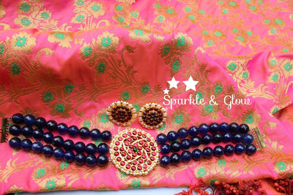 Agate beads kemp choker - Pink - Sparkle and Glow